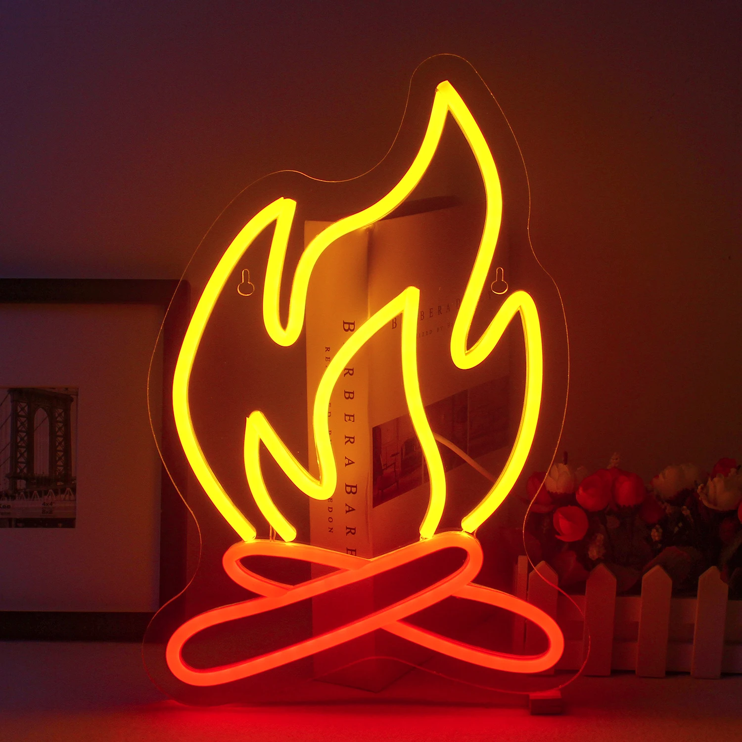 Fire Neon Sign for Wall Decor USB Light Up Signs for Bedroom Beer Bar Neon Sign Man Cave Game Room Birthday Party Decor Gift