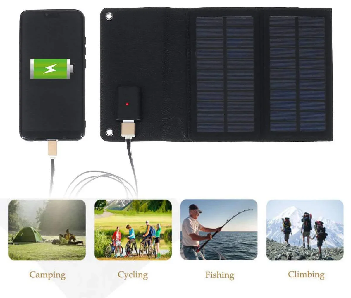 600W 빠른 충전 접이식 태양 전지 패널 USB 5V 모바일 블랙 태양 전지 패널 야외 캠핑 및 하이킹 여행 전원 은행