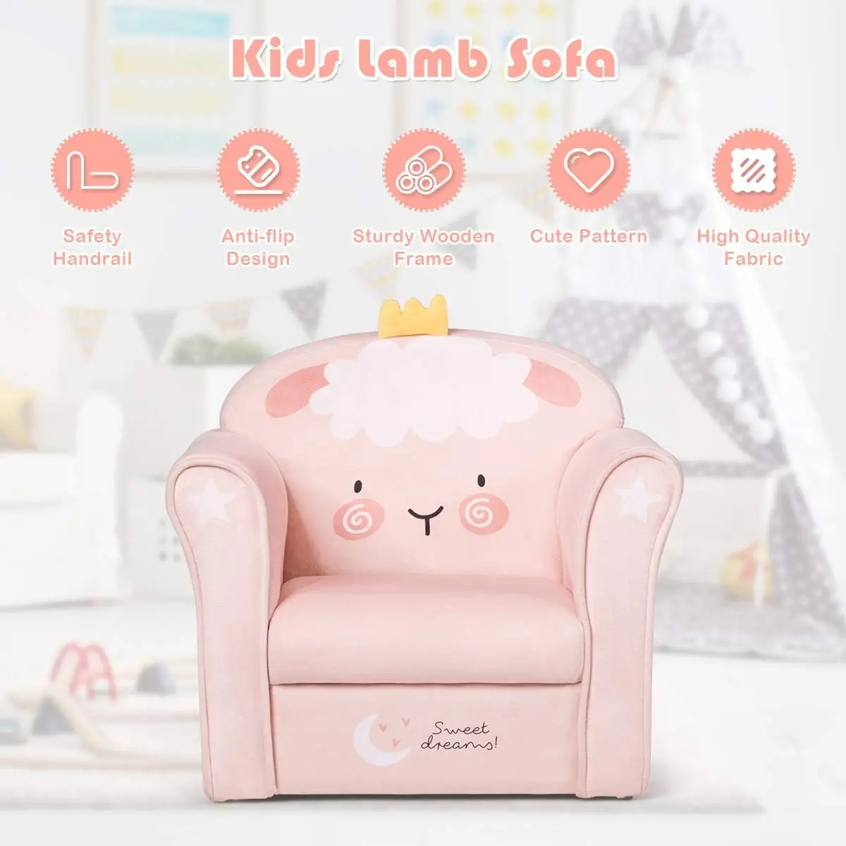 Kids Couch, Children's Sofa Armrest Chair with Pattern, Toddler Furniture w/Sturdy Wood Construction 6