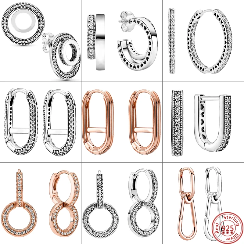 

S925 Sterling Silver Pavé Circle Earrings Stud Double Hoop Earrings Fit Charm Women DIY Anniversary Fine Jewelry Gift With Logo