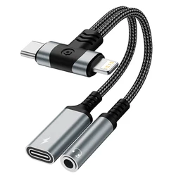Dual Lightning/USB - C to 3.5mm Audio & Charging Adapter (Silver)