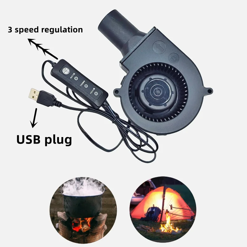 9733 5V USB, 3단 속도 조절 소형 바베큐 스토브, 장작 스토브, 폐유 스토브, 원심 터빈 송풍기 팬