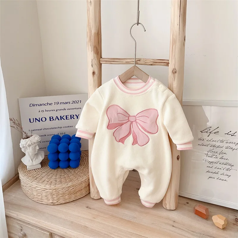 

Kids Clothing Baby Girl Romper Newborn One-piece Spring Autumn Princess Solid Color Cute Sweet Princess Fashion Bowknot Pattern