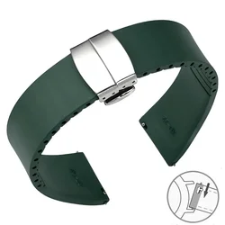 Premium FKM Rubber Quick Release Watch Band with Butterfly Buckle - 21mm (Dark Green)