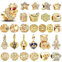 Gold New Fine Snowflake Dragon Phoenix Stars Paw Print Charm Beads Fit Original European 925 Silver Bracelet DIY Women Jewelry 1