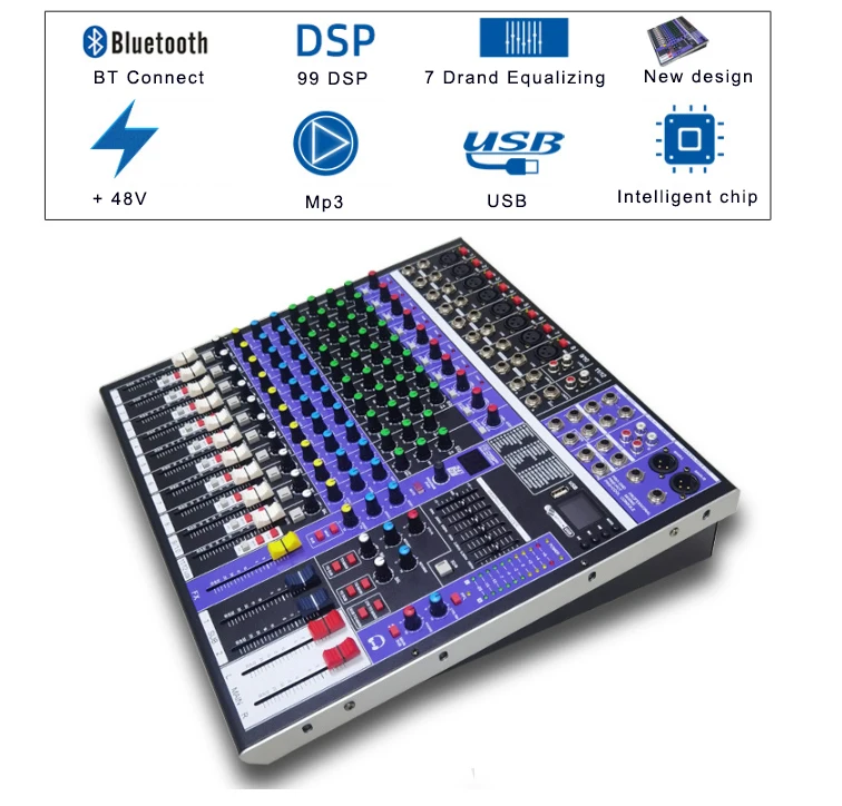 By8 Profesional Mixing Console 48V Phantpower Supply Dj Audio Mixer/Usb Analogico Mixer Console Digital Dsp Effect Processor M