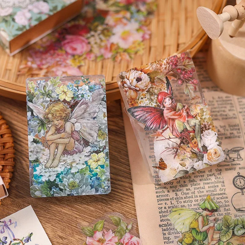 60pcs/pack Scrapbooking Journal DIY Baroque Angel Butterfly PET Stickers Scrapbooking Flower Faerie Journal Card Vintage sticker