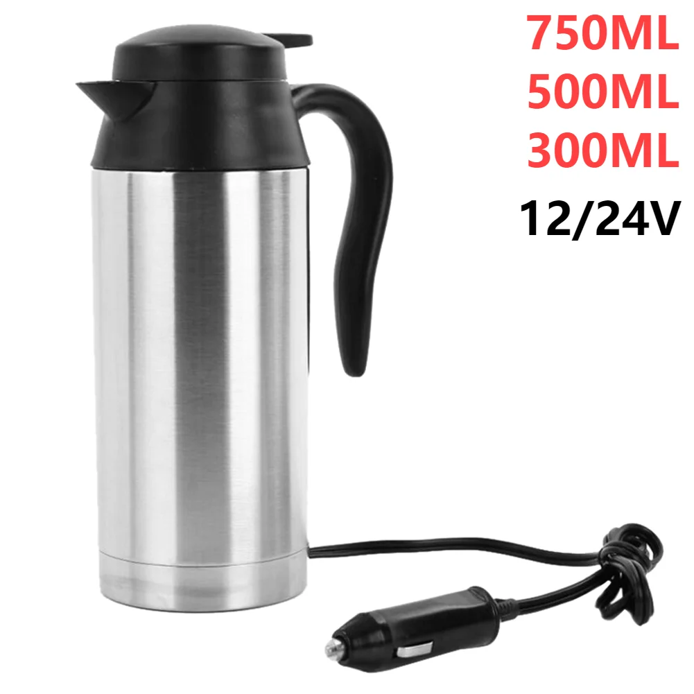 12V/24V Electric Heating Cup Kettle Stainless Steel Water Heater Bottle for Tea Coffee Drinking Travel Car Truck Kettle 750ML