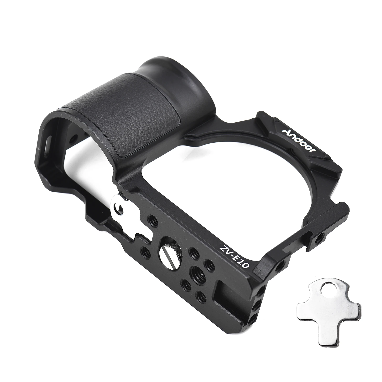 Andoer Camera Cage Aluminum Alloy Video Cage with Cold Shoe Mounts Numerous 1/4 Inch Threads for Sony ZV-E10 Vlog Camera