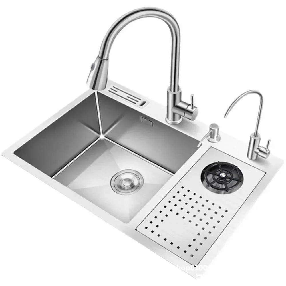 Nano Kitchen Sink 304 Stainless Steel High-Pressure Cup Washer Sink Knife Holder Large Single-Slot Household Cleaning Countertop 3