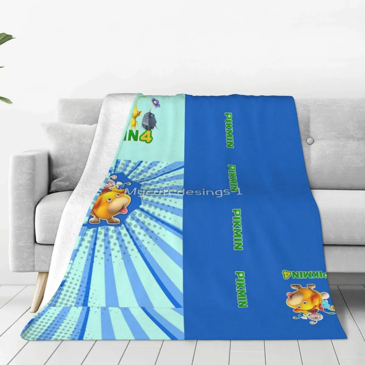 Pikmin Pikmin 4 Rescue Pup Oatchi Pikmin 2023 Logo Coperta Blu Copriletto Sul Letto Soggiorno Coperta Morbida Ultraleggera