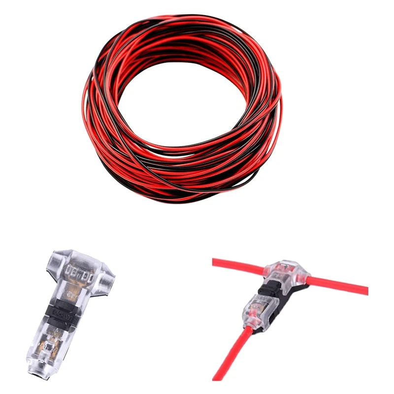 

Провод 22 AWG, красный, черный, 65, 5 футов и 12 упаковок, 3-ходовой 1-контактный разъем, Т-образный, без пайки, без зачистки, Т-образный соединитель провода