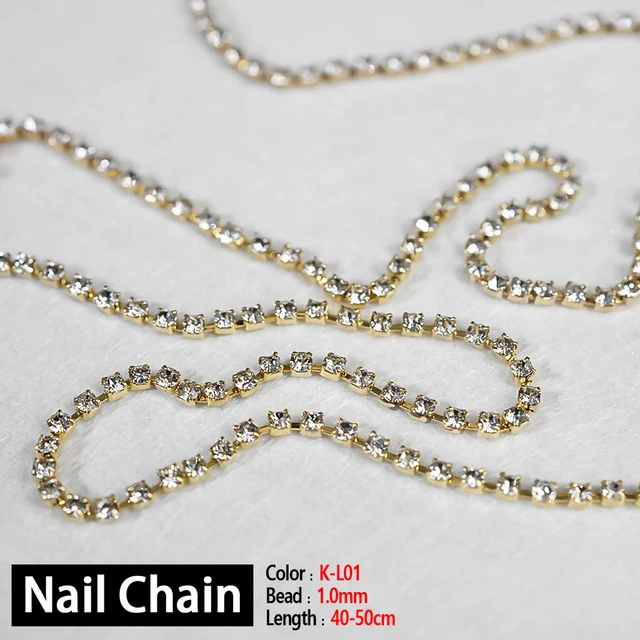 Nail Chain 0.8mm/1.0mm/50cm Rose Gold Silver Pixie Stone Decorations Accessory Metal Steel Ball Chain Nail Art Jewelry K-L01