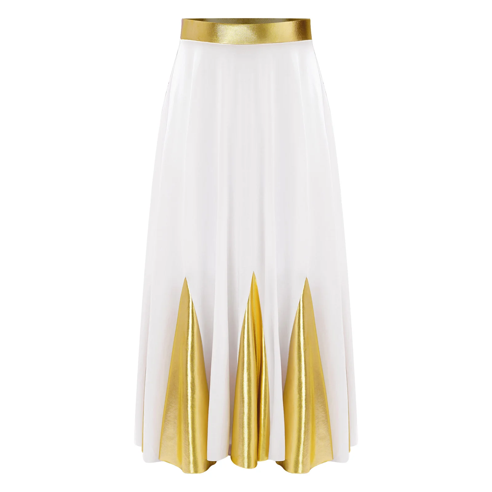TiaoBug Kids Girls Liturgical Lyrical Dance Skirt Performance Costume Metallic Contrast Color Dancewear for Choir Performance