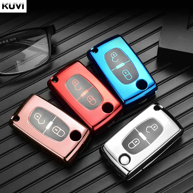 Plating TPU 2/3 Buttons Car Remote Key Case Cover Shell for Citroen C2 C3 C4 C5 C6 C8 for Peugeot 107 207 307 307S 308 407 607 key case key case cover car key shell remote control case cover