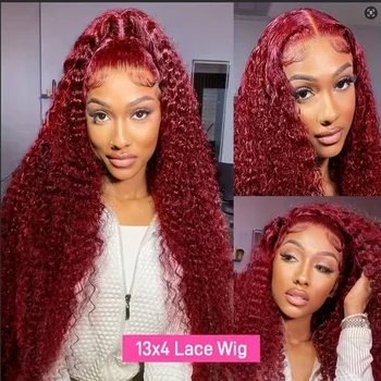99J Burgundy Deep Wave Lace Front Wigs Human Hair 200% Density 13x6 HD Lace Frontal Wigs for Women 1