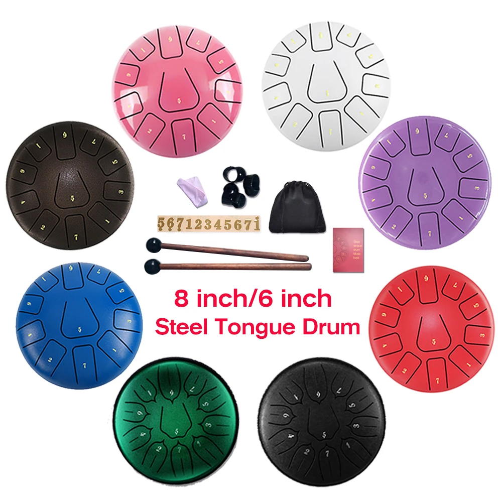 Tambour à langue en acier, 8 pouces/6 pouces, 11 Notes, tambour à main,  bâton, maillet, Percussion des doigts, langue, pour la méditation, Yoga -  AliExpress