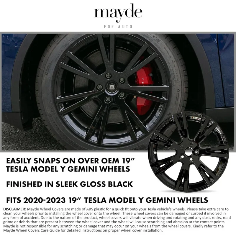 19-Inch Wheel Covers fits-Model Y Rims, Replacement Hub Caps (Set of 4, Gloss Black)