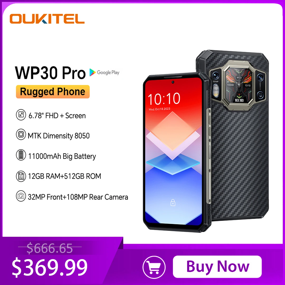 Oukitel WP30 Pro 120W 5G Rugged Smartphone android 13 12GB+512GB 11000 mAh 6.78 FHD+ Mobile Phone 108MP Cell Phone Global