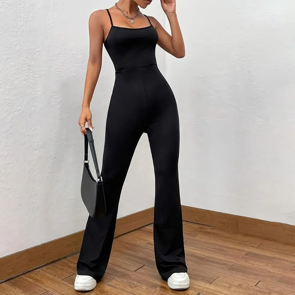 

Hip Lift Tight Jumpsuit Elegant Backless Sleeveless Jumpsuit with Square Neck Flared Hem Women's Summer Sporty Chic Outfit for A