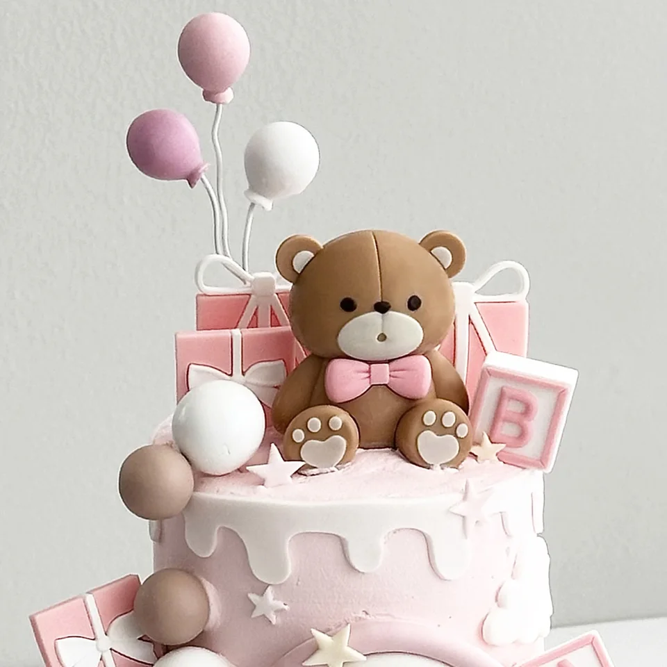 BACH AND BOOZY Decorazione per torta con orso rosa bear babyshower cake topper decorazione per torta con orsi decorazione per torta di compleanno babyshower