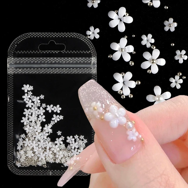 White Acrylic Flower Nail Art Decoration Mixed Size Rhinestones Gold Silver Gem  Manicure Tool Accessories DIY Nails Design - AliExpress