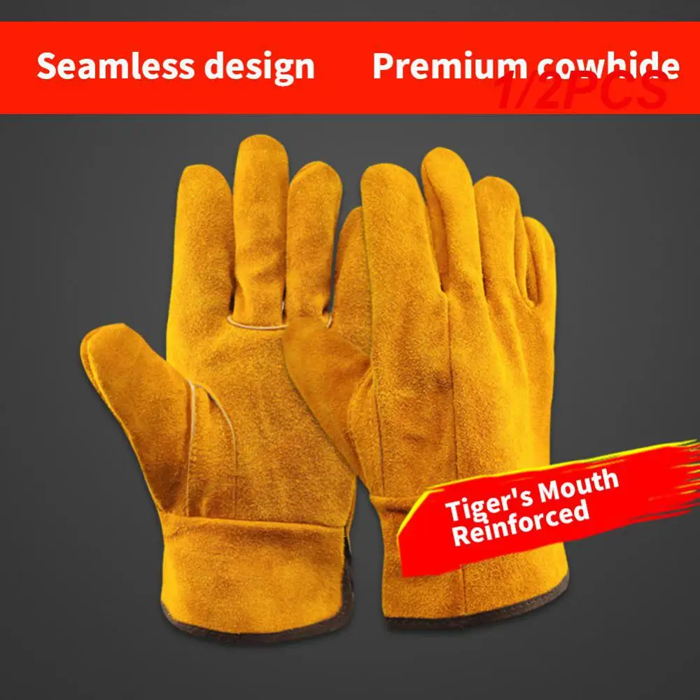 

1/2PCS HOTFireproof Durable Cow Leather Welder Gloves Wear-resistant Anti-Heat Work Safety Gloves For Welding Metal Hand Tools