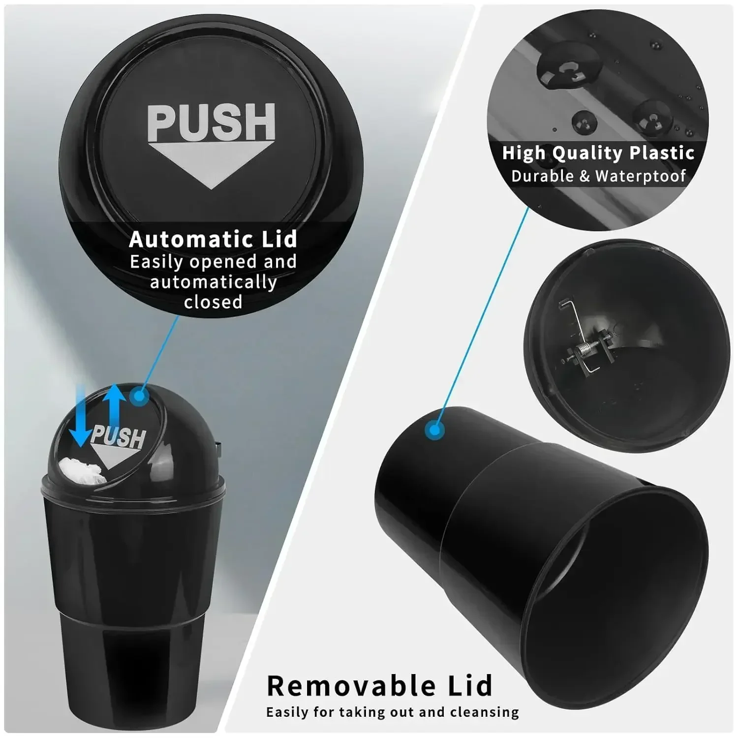 Plastic Car Trash Can with Lid for Auto Interior