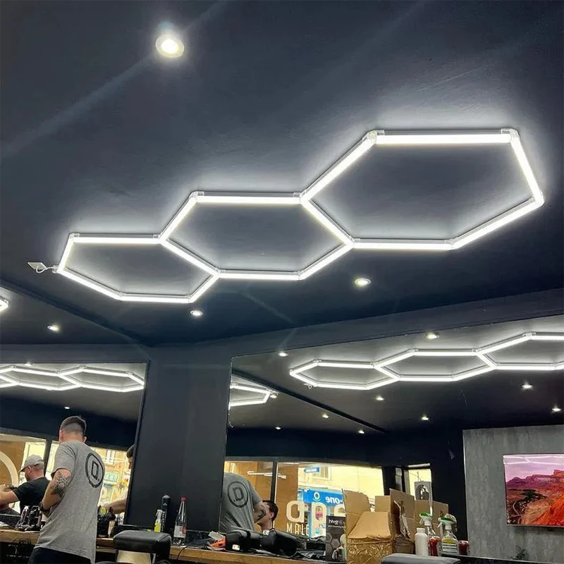 

Hexagon Barber Shop Gym Car Detailing Honeycomb Garage Design Led Ceiling Lights