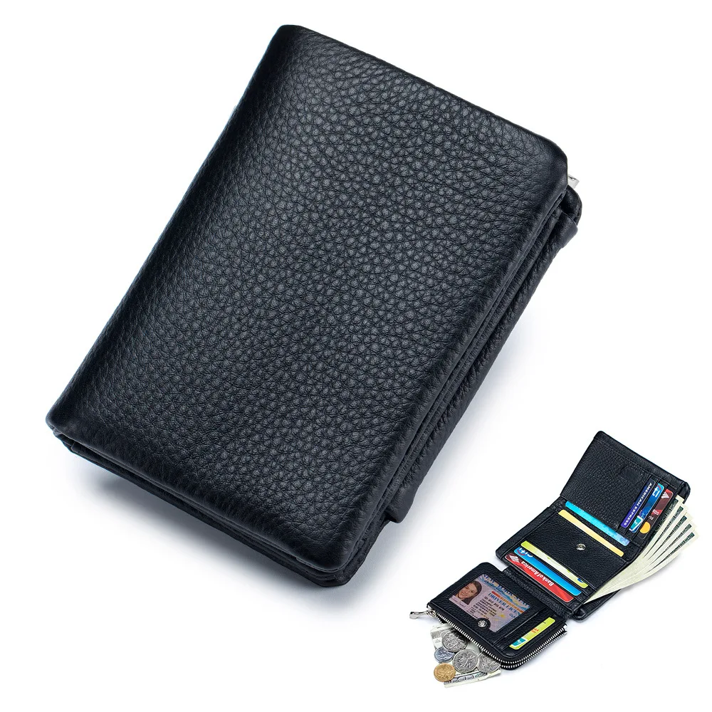 Brand Genuine Cow Leather Women Wallet Trifold Clutch Bag Luxury Design ID Card Holder Coin Purse for Ladies Short Purse Wallet
