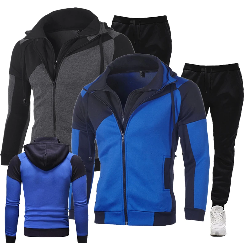 New Hoodie Set Fashion Double Zipper Hoodie Mens Tracksuit Sports Wear Pullover Sweatershirt Suits/Sets Hoodies+Pants