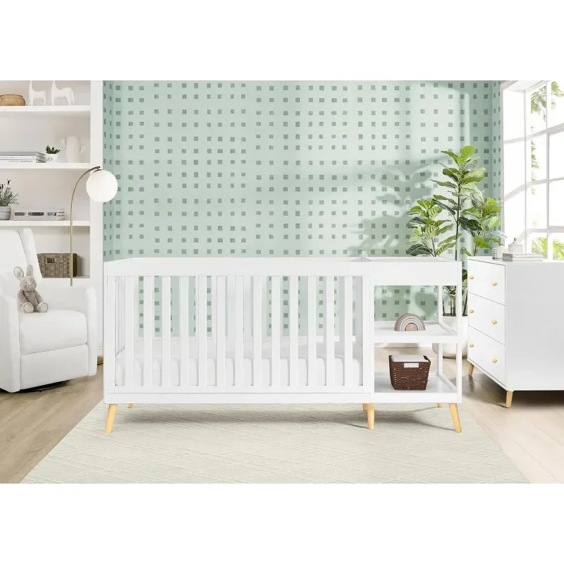 4-in-1 Convertible Crib and Changer, Bianca White w/Natural 2