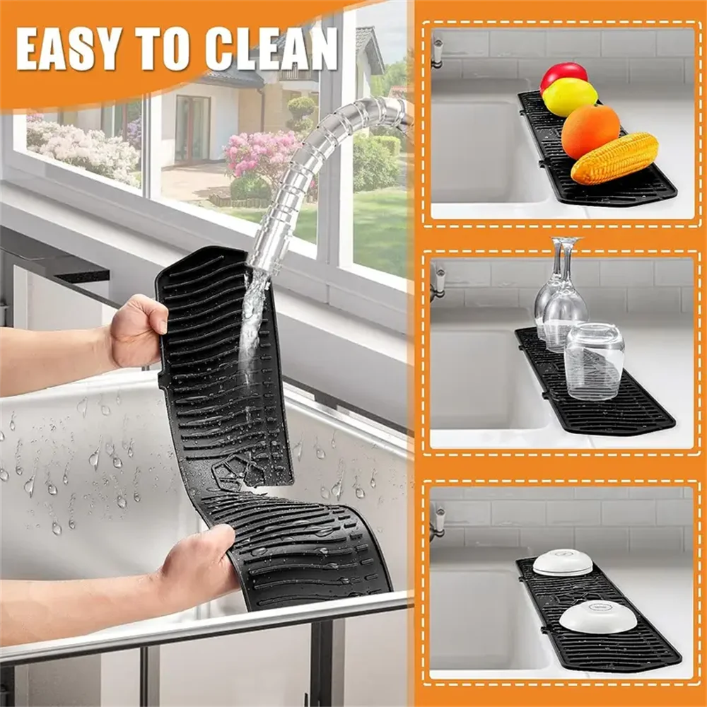 1pc Silicone Faucet Splash Mat Waterproof And Mat Sponge Storage Plate Draining And Organization Plate For Kitchen Bathroom kitchen faucet pad