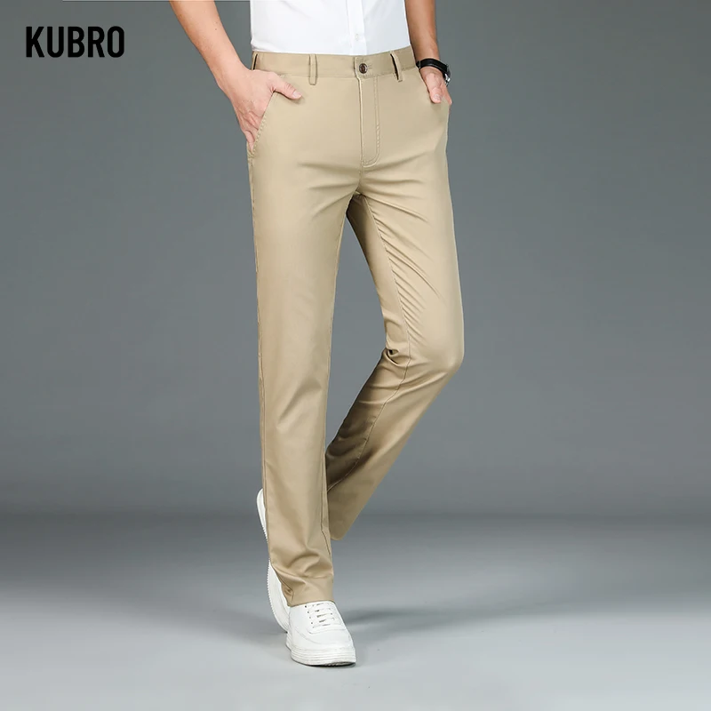 KUBRO Luxury Straight Business Suit Pants Men's Bamboo Fiber Designer Spring Summer Elegant Casual Formal Trouser business pants,suit pants,men pants