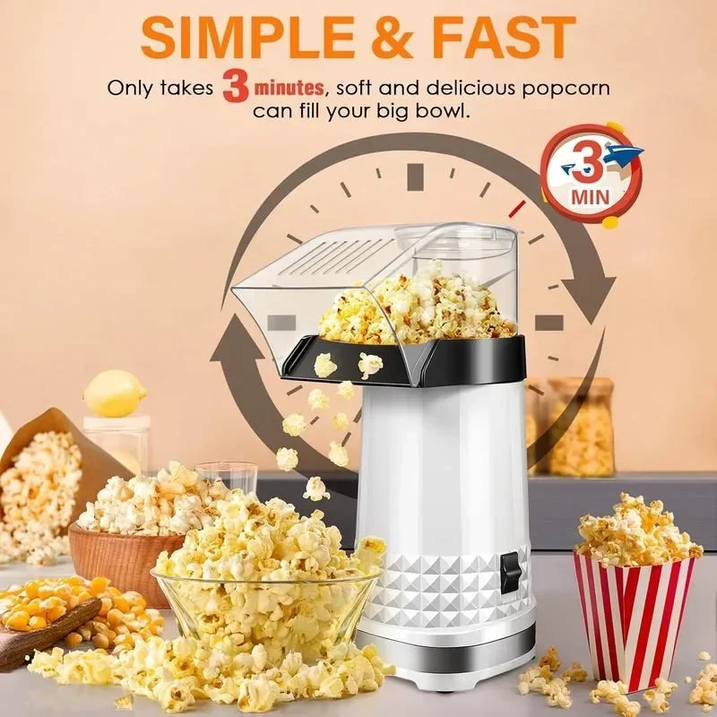 Popcorn Maker, Hot Air Popcorn Popper, 1200W Electric Machine with Measuring Cup, No Oil Healthy Snack