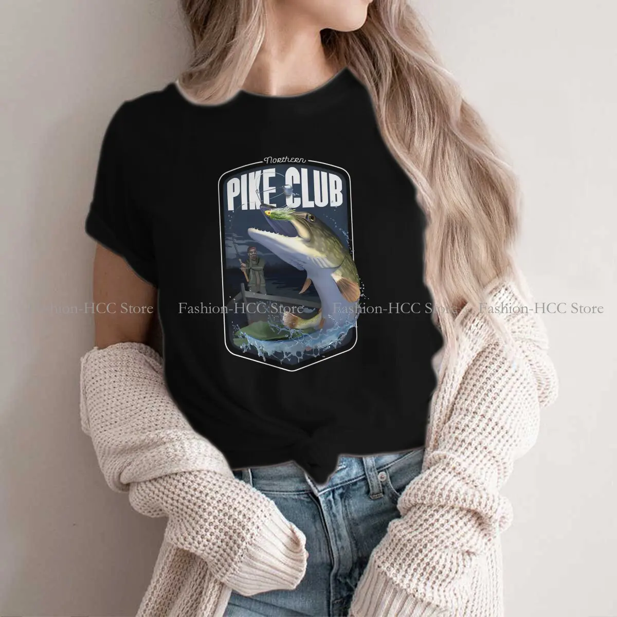 

Pike Hunter Fish Polyester TShirt for Women Northern Fisherman Basic Leisure Tee T Shirt High Quality