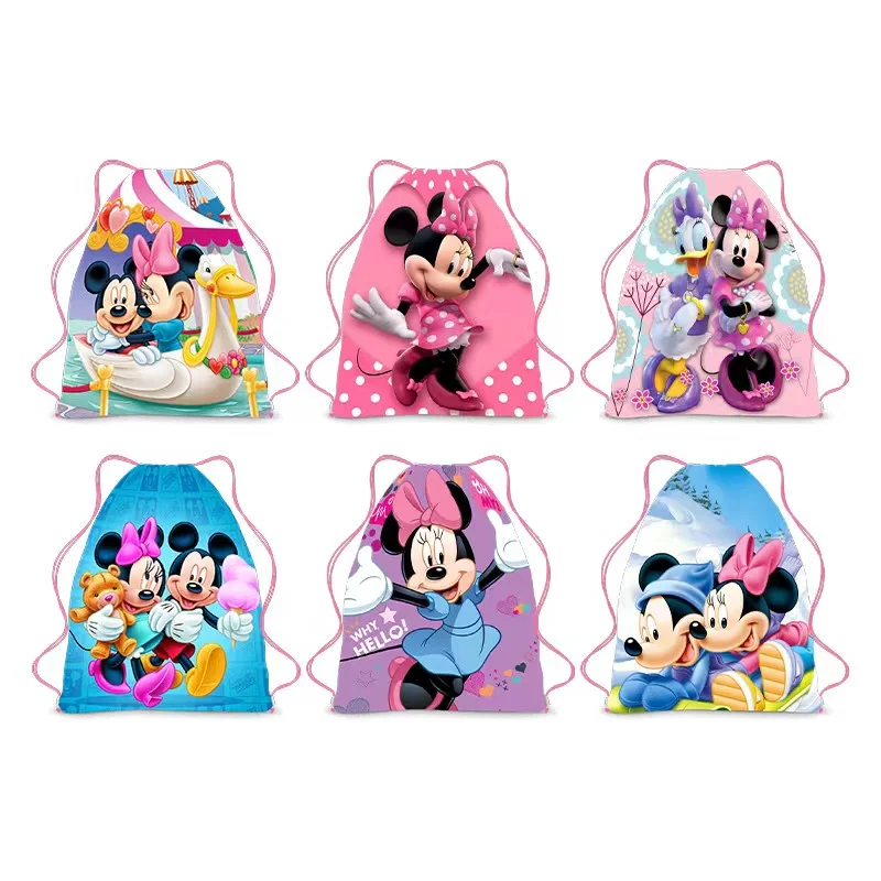 thumbnail image 1 of 6/24 piezas Disney The Red Minnie Mickey Mouse regalos de fiesta de cumpleaños bolsas con cordón no tejidas para niños mochilas escolares de natación, 1 of 5