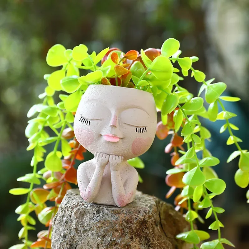 Hot Resin Flower Pot Ornament with European and American Style Face Covering Flower Pot Pastoral Flower Pot Decoration Ornament