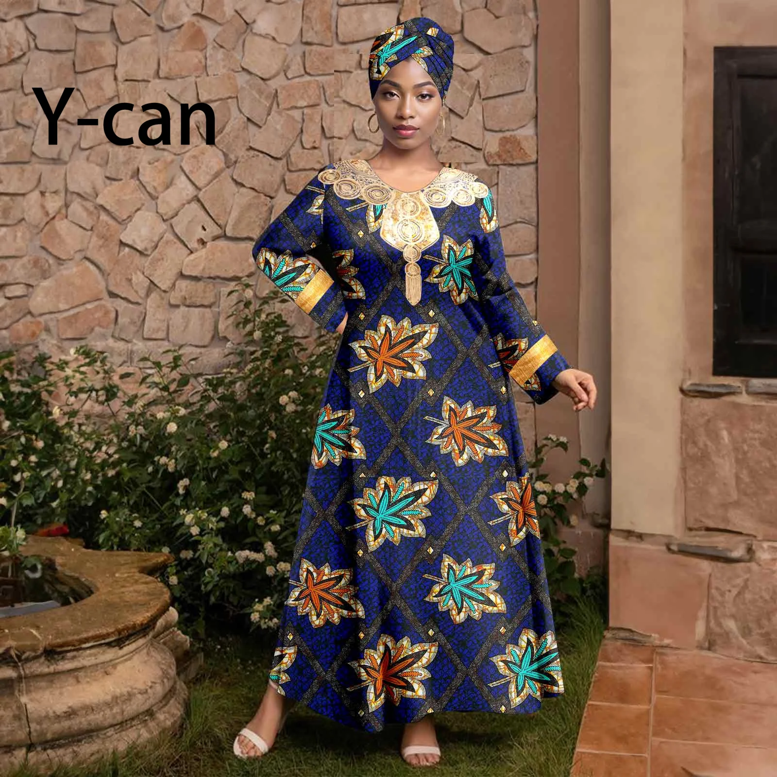 African Dresses for Women Luxery Prom Full Sleeve Bazin Riche Ankara Print  Loose Vestidos Wedding Church Causal Wear Y2325103 - AliExpress