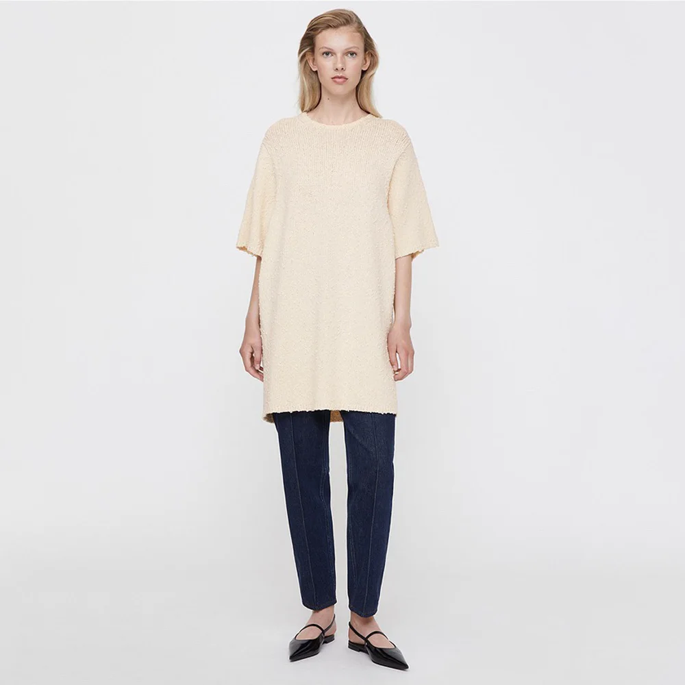 

T@teme23 years autumn and winter new Scandinavian simple style TT home new round neck short sleeve loose knit dress
