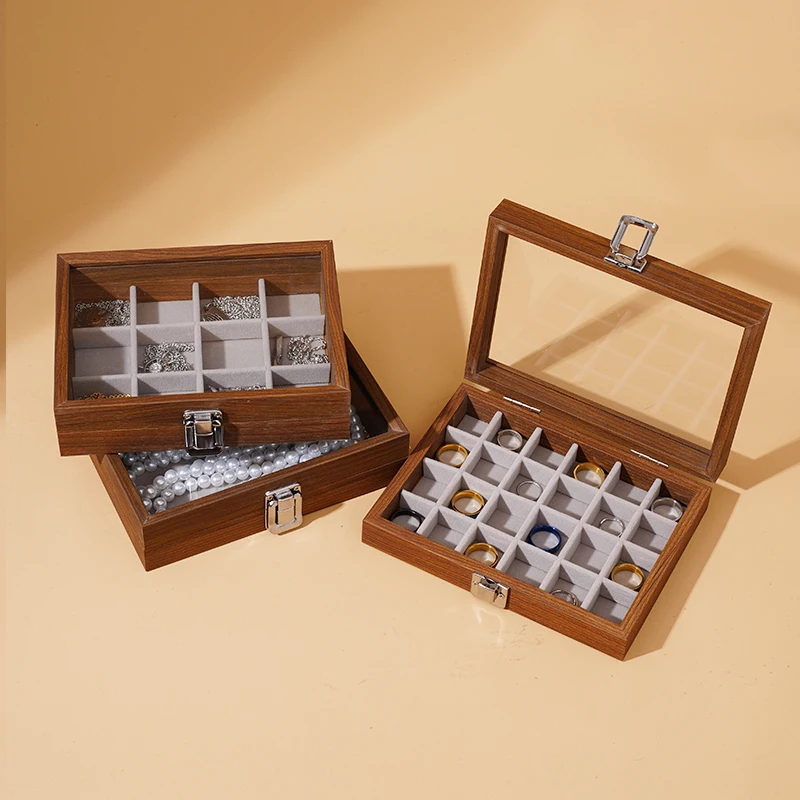 Walnut color jewelry box, ring necklace storage box, earrings, earrings, bracelets, jewelry box, solid wood jewelry box 2