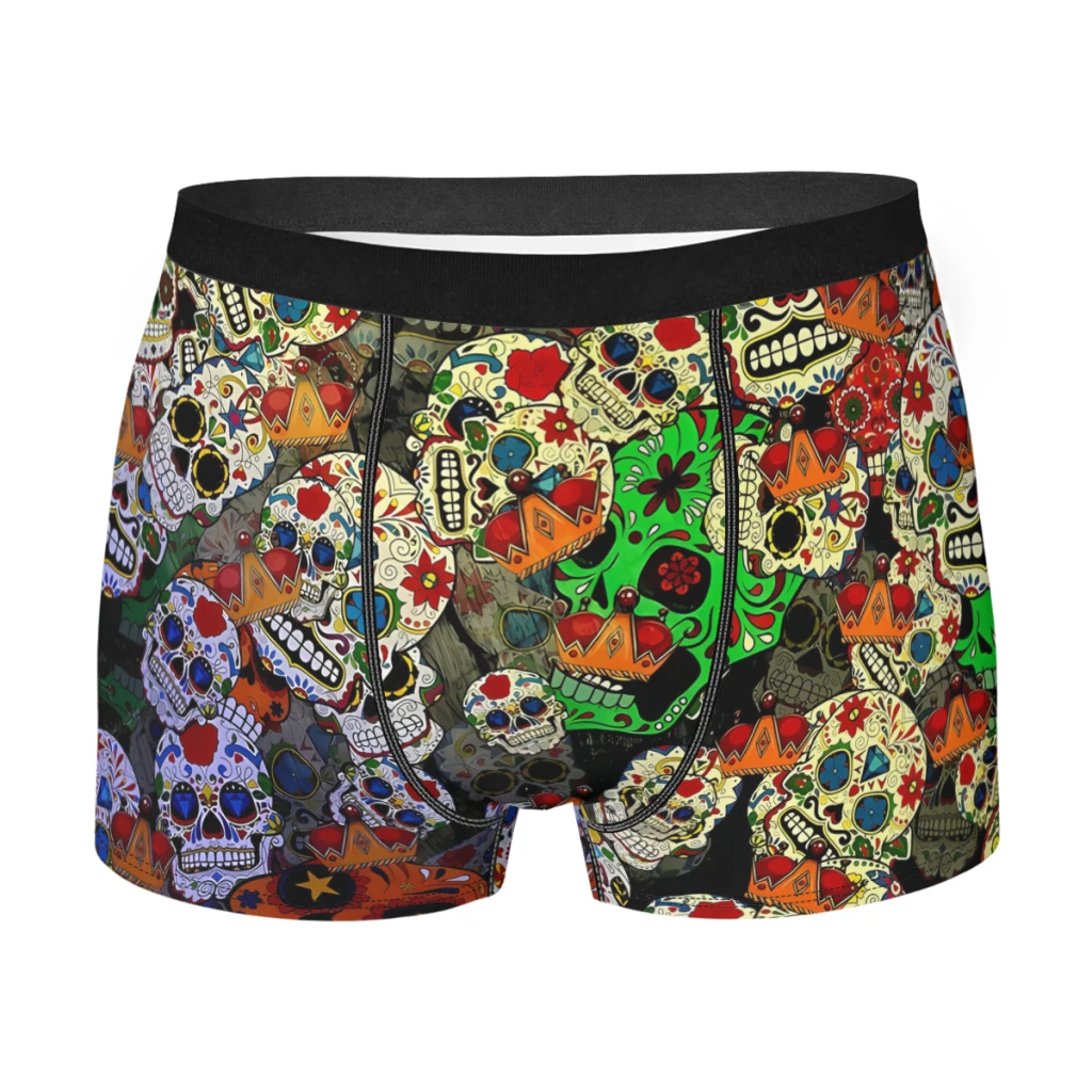 

Colorful Sugar Skulls Day Of The Dead Mexico Skull Underpants Homme Panties Man Underwear Sexy Shorts Boxer Briefs