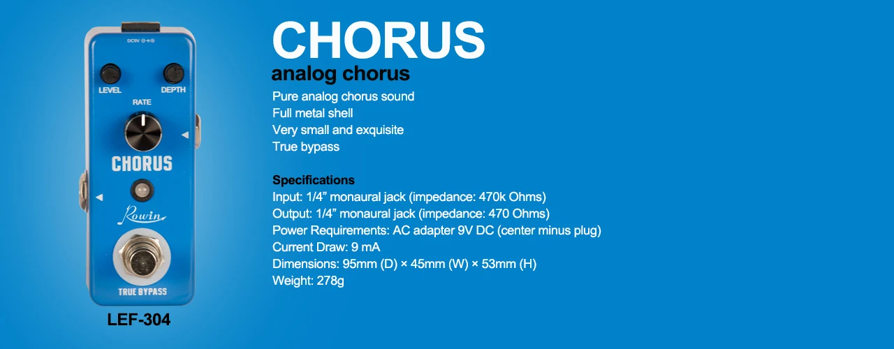 Description Picture 3 of itemRowin Chorus  Guitar Effect Analog Chorus Pedals for Guitar with High Warm And Clear Chorus Sound Mini Size True Bypass LEF-304