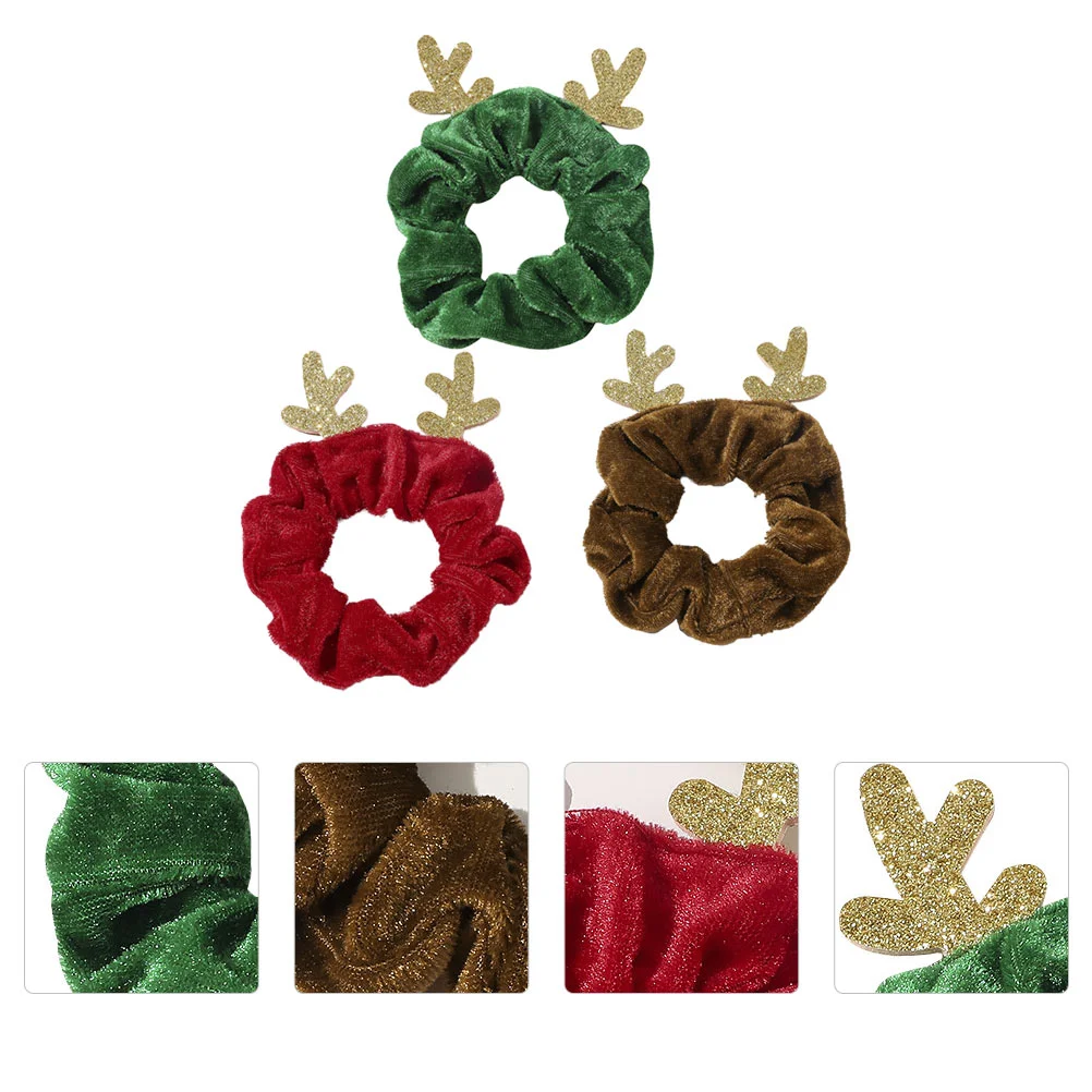 

3 Pcs/Pack Scrunchies for Girls Christmas Hair Rope Decorative Rubber Band Spiral Elk Ties Lovely Ponytail Holders Miss