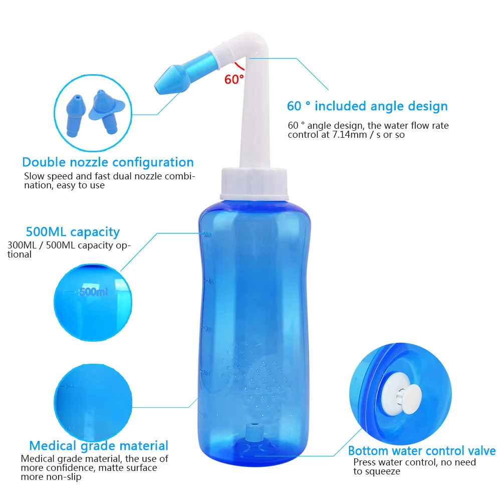 Nose Treatment Nose Wash Cleaner Nose Cleaner Neti Pot Nasal Wash Bottle Sprayer Nosal Sinus Rinse 500/300/70ML Nose Protector Avoid Allergic Rhinitis Treatment