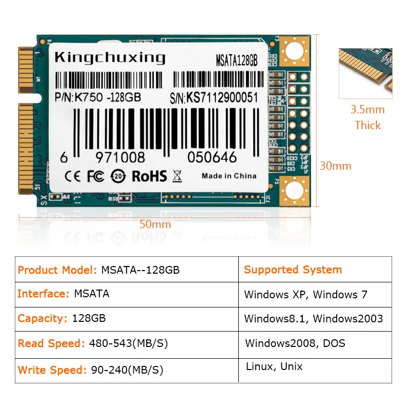 Kingchuxing Msata Ssd 128Gb Ssd Msata 256Gb Interne Ssd Harde Schijven Harde Schijf Voor Laptop Desktop