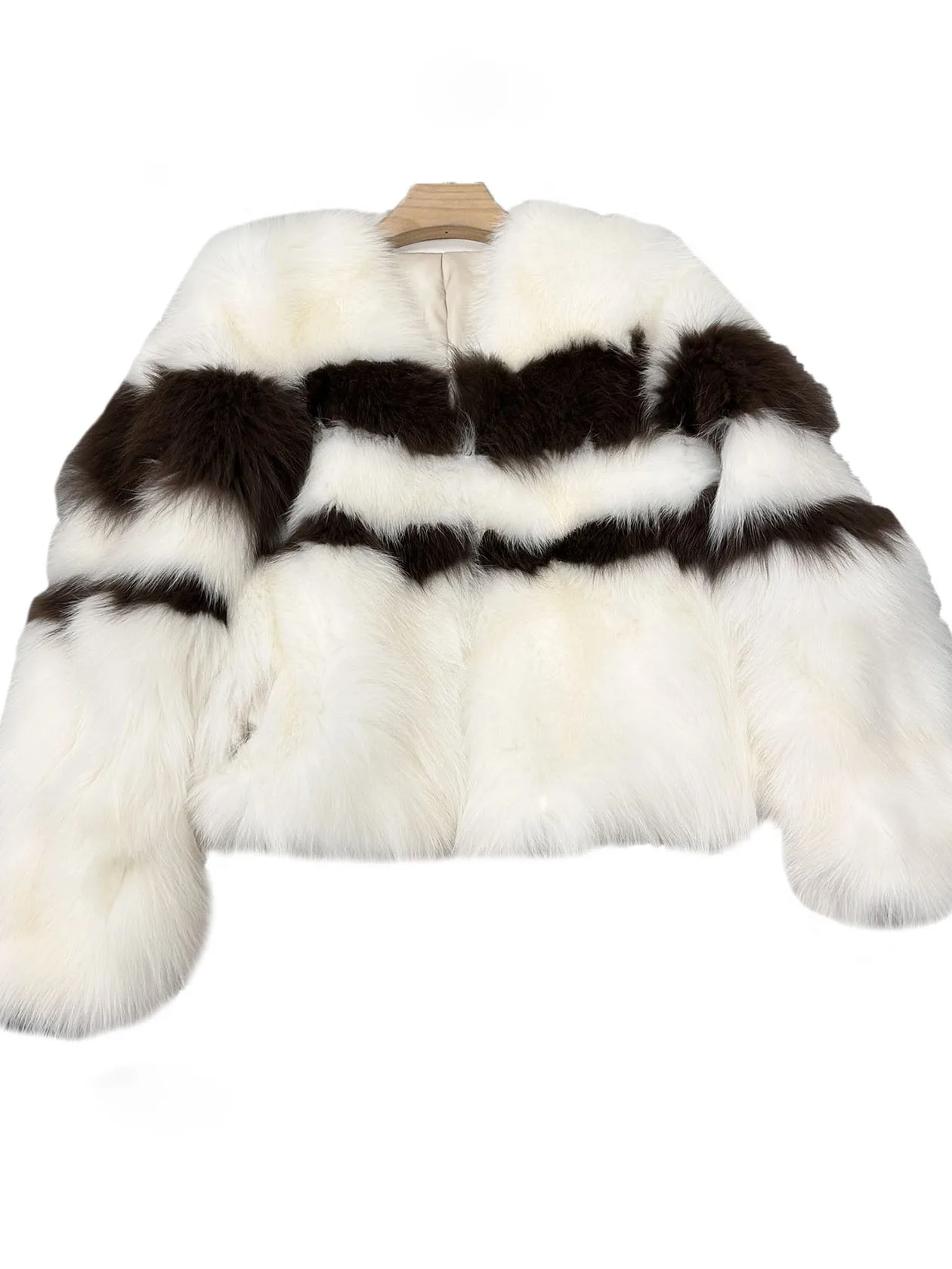 

Fur coat V-neck short loose version of the striped print design warm and comfortable 2023 winter new 1116