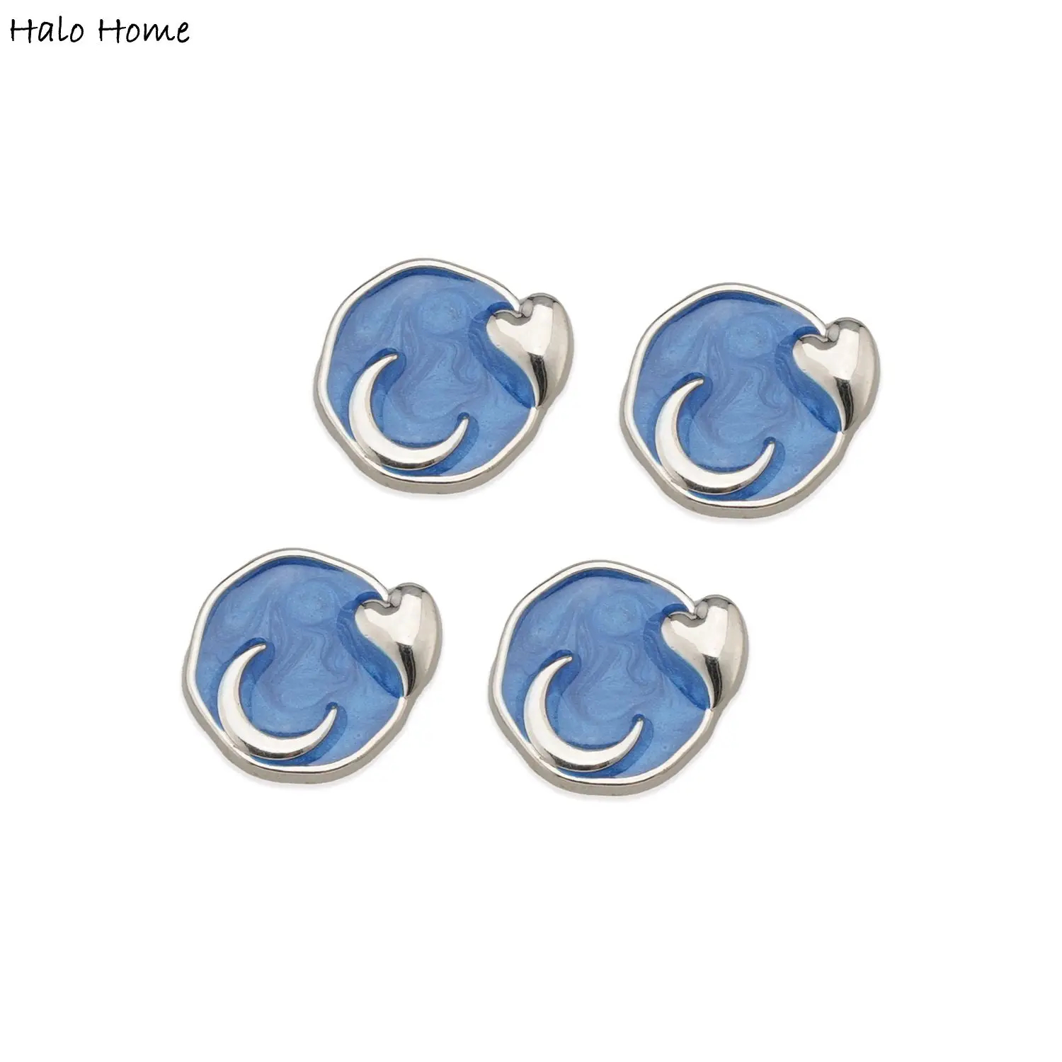 5개 실버 하트 & 달/태양 에나멜 불규칙 모서리 금속 버튼 손잡이 포함 - 디자인 - 빈티지 스타일 바느질 액세서리 18mm