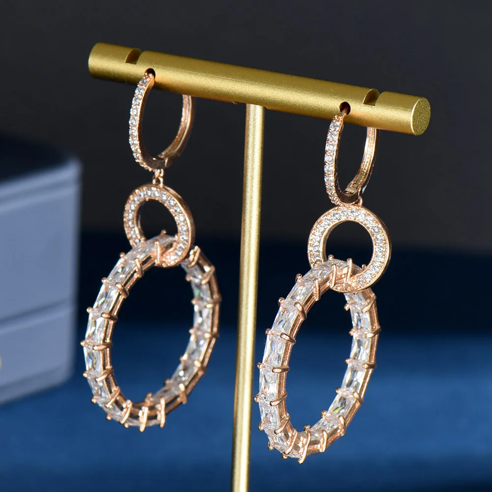 

Fashion Simple Cycle Round Cubic Zirconia Dangle Drop Earrings for Women Bridal Wedding Jewelry aretes de mujer modernos E-1096