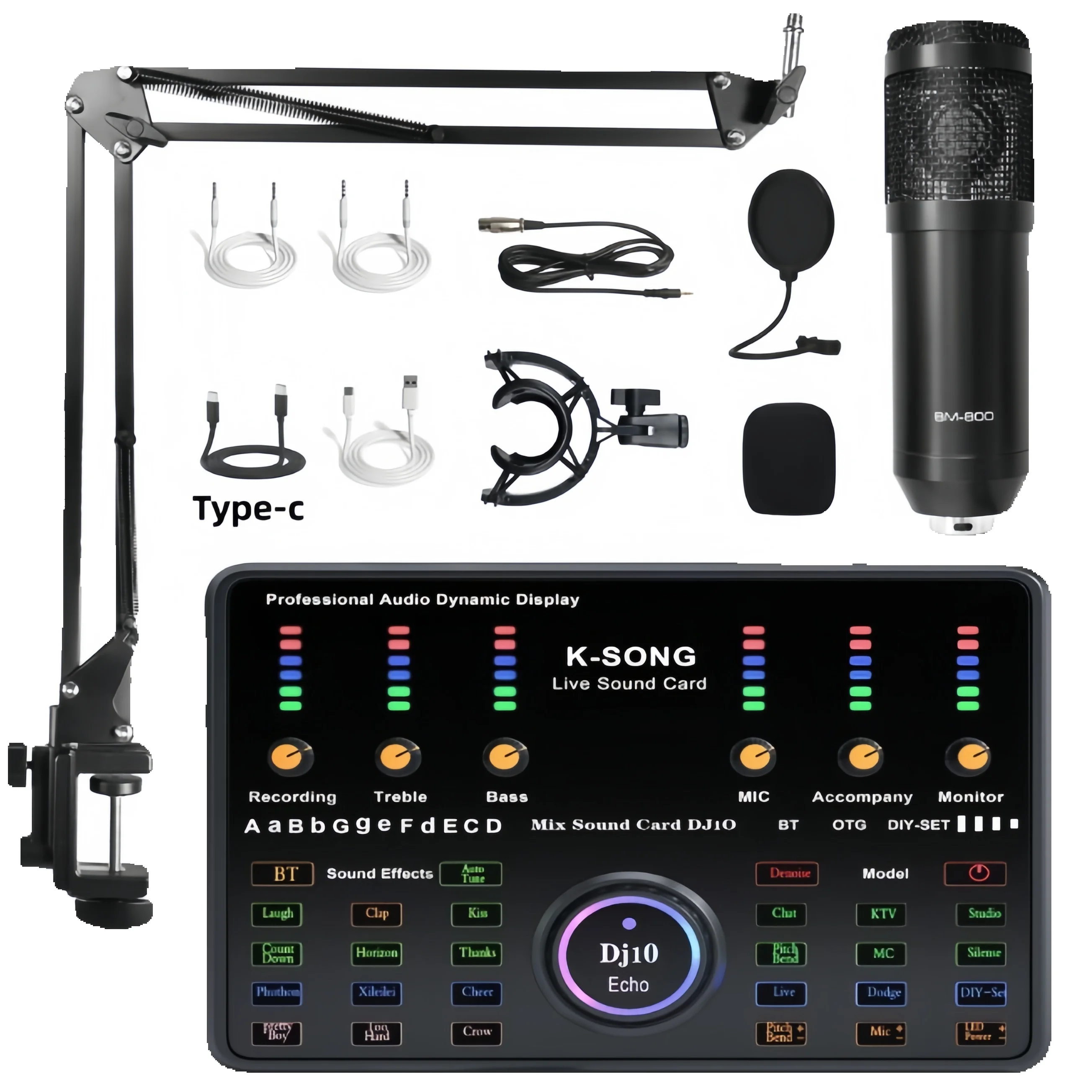 Bluetooth Live Sound Card Set Wireless Vocal Recording & Streaming with Effects
